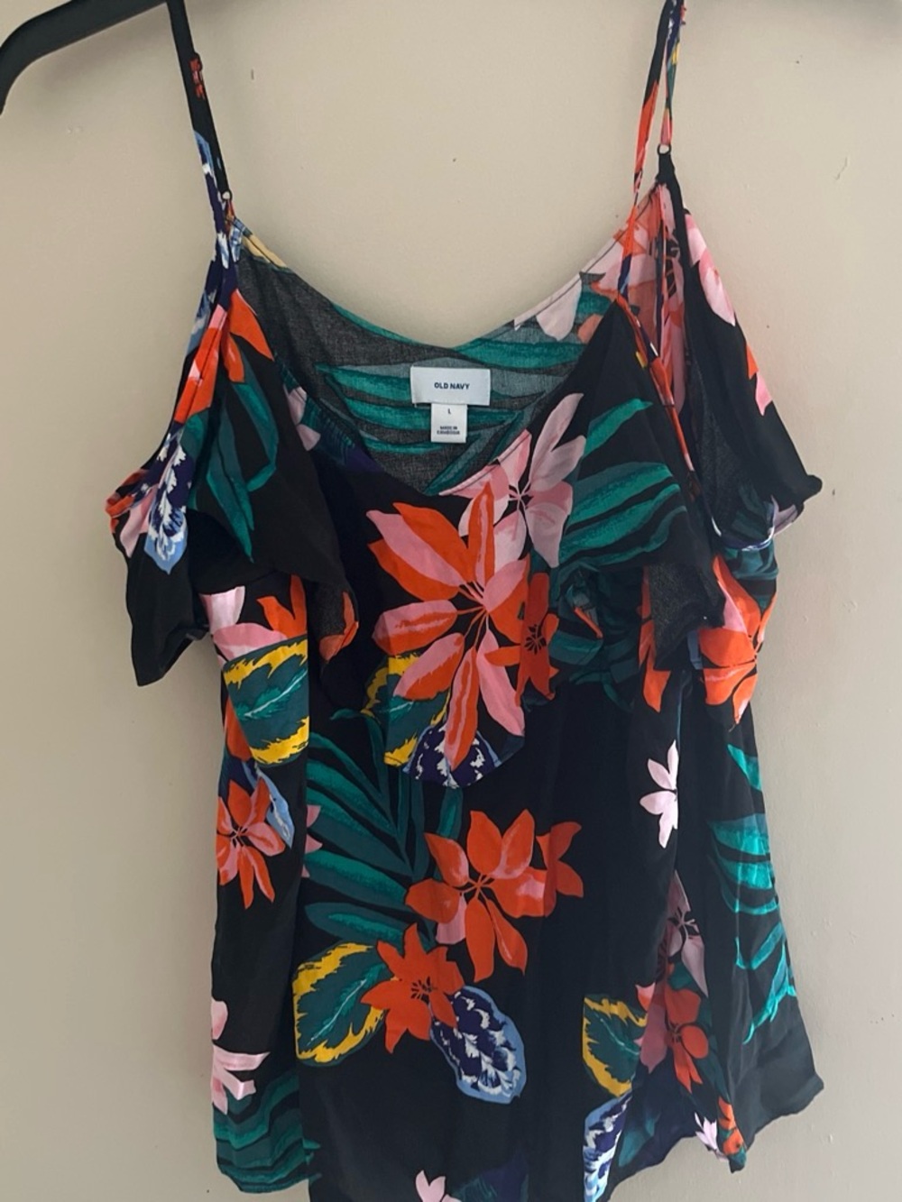 Old Navy Black Tropical Floral Cold-Shoulder Camisole